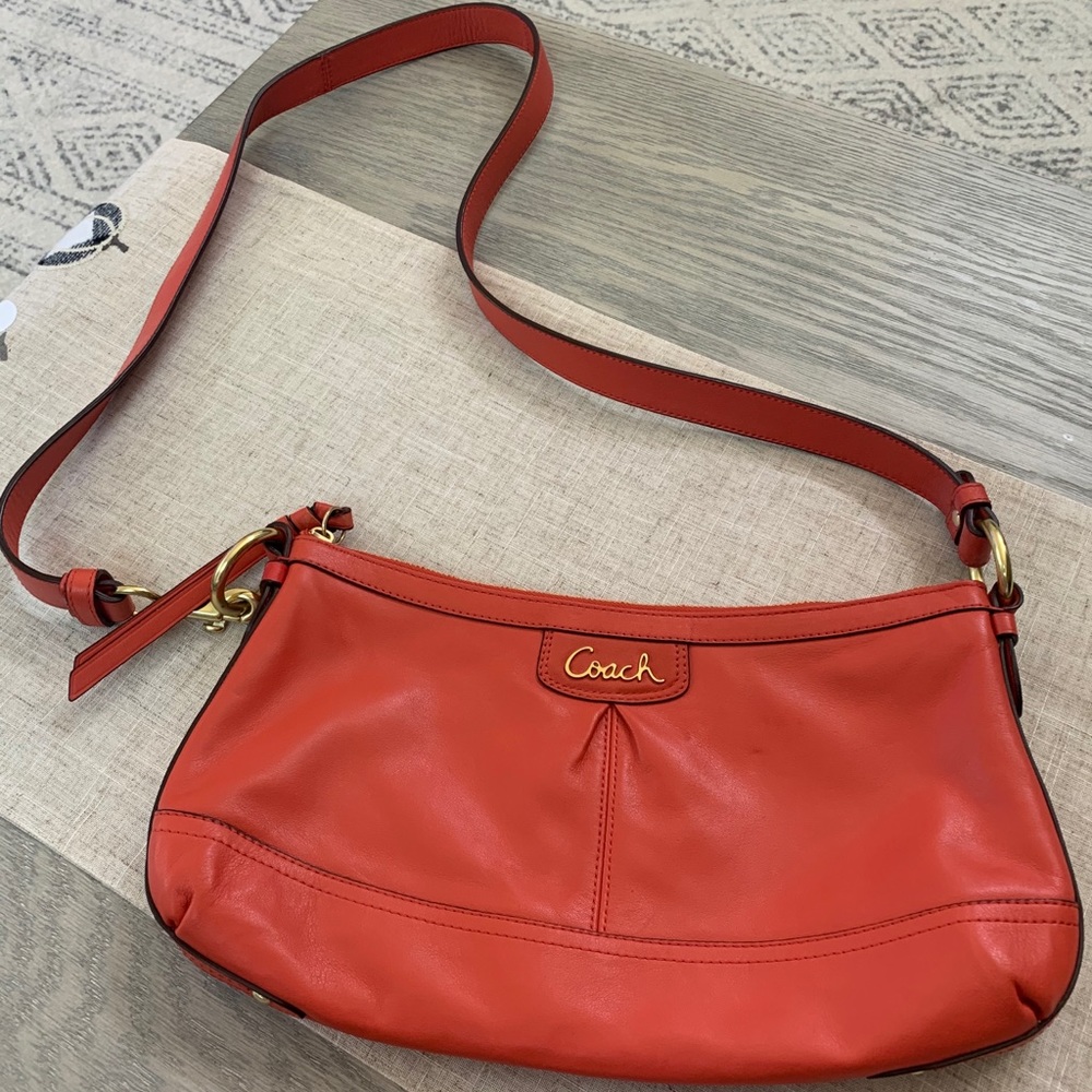 Coach Leather Crossbody Bag Orange Gem
